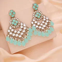 MEIRA JEWELLERY Gold Plated Artificial Stones Studded & Beaded Contemporary Drop Earrings-picture-28