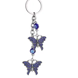 blue beads Silver Color with Blue Crystal Butterfly Keychain For Bike/Car Gifting With Key Ring Anti-Rust image 1