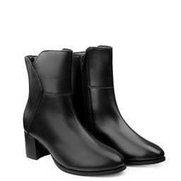 Bxxy Women Faux Leather Ankle Boots with Side Zip and Block Heel-picture-20