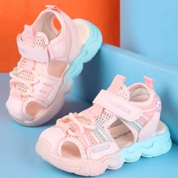 Oh! Pair Velcro Closure Sandals Text Print - Pink-picture-46