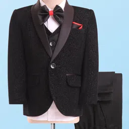 Robo Fry Woven Full Sleeves Solid Colour 4 Piece Party Suit with Bow - Black-picture-10