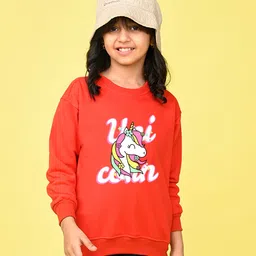 NUSYL Fleece Full Sleeves Unicorn & Text Printed Oversized Sweatshirt - Red-picture-25