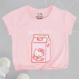 Pantaloons Junior Cotton Hello Kitty Featuring Half Sleeves Character Printed Top - Pink-picture-21
