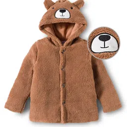 Mark & Mia Full Sleeves Hooded Fur Winter Jacket with Bear Applique - Brown-picture-12
