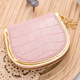 SYGA Women Luxury Shell-Shaped Coin Wallet Compact Zipper Pouch with Gold Accent(Pink)-image-26