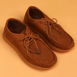 Pine Kids Formal Shoes With Lace Textured Design - Tan-picture-22