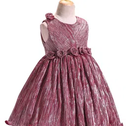 Babyhug Woven Sleeveless Fit & Flared  Textured Party Frock with Floral Applique - Maroon image 2