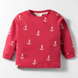 Ollypop Interlock Knit Full Sleeves Night Suit with Nautical Theme Print - Red image 2