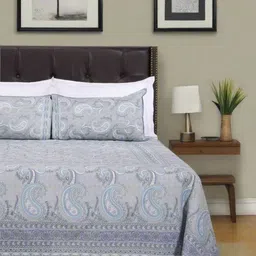 SHAHENAZ Blue & White Floral Cotton 120 TC King Bedsheet Set-2.7 m X 2.5 m-picture-23