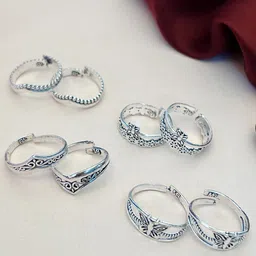 ABDESIGNS Set of 4 Silver-Plated Floral & Butterfly Design Toe Rings-picture-13
