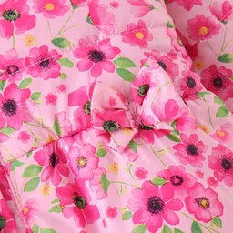 Babyhug Woven Full Sleeves Hooded Jacket Floral Print - Pink image 3