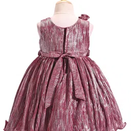 Babyhug Woven Sleeveless Fit & Flared  Textured Party Frock with Floral Applique - Maroon image 3