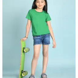 NUSYL Cotton Blend Half Sleeves Solid Tee - Green image 4