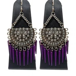 Weariton Pair Of 1 Silver Plated Purple Chandbali Earrings-picture-32