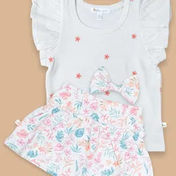Ohmybebe Girls Embroidered Organic Cotton Top With Skirt & Hair Clip-picture-17