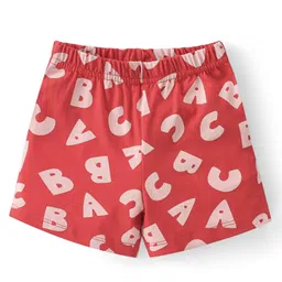 Babyhug Single Jersey Knit Frill Sleeves Night Suit Text Print - Red image 4