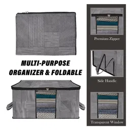 Kuber Industries Underbed Storage BagNon-Woven Lining Print Blanket CoverRazai CoverDuvet Cover Transparent Window & HandleLargePack of 2,Gray, image 4