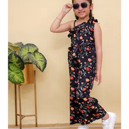 Junitos Sleeveless Floral Printed Jumpsuit - Black image 5