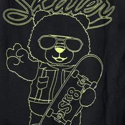 Pine Kids Cotton Knit Full Sleeves Hoodie with Kangaroo Pocket Front & Back Bear Print - Black image 4