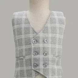 Robo Fry Cotton Woven Full Sleeves Checks 3 Piece Party Suit With Bow - Light Grey image 4