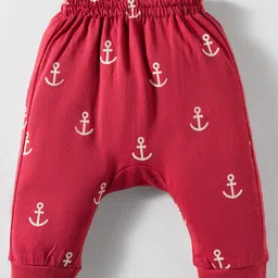 Ollypop Interlock Knit Full Sleeves Night Suit with Nautical Theme Print - Red image 4