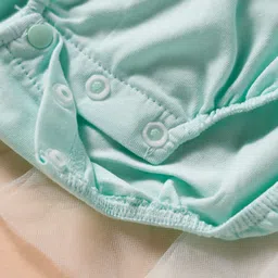 Mark & Mia Woven Half Puffed Sleeves Frock Style Party Onesie with Floral Applique & Embroidery - Aqua Blue image 4