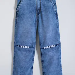 Hopscotch Boys Relaxed Fit Mid-Rise Low Distress Light Fade Stretchable Jeans-picture-10