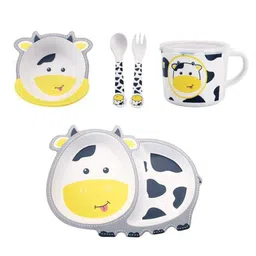 Sanjary Bamboo Tableware Cow Shape Pack Of 5 - Yellow White image 5