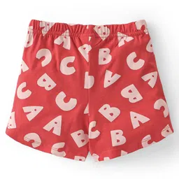 Babyhug Single Jersey Knit Frill Sleeves Night Suit Text Print - Red image 5