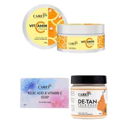 CARET ORGANIC Set Of 3 Vitamin C Cream With Kojic Acid Vitamin C Soap & De-Tan Face Pack-picture-32