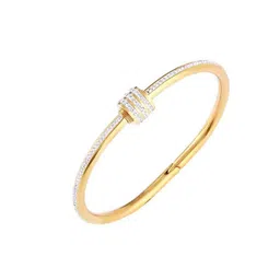 Thrillz Stainless Steel Gold-Plated Cubic Zirconia Studded Kada Bracelet image 3