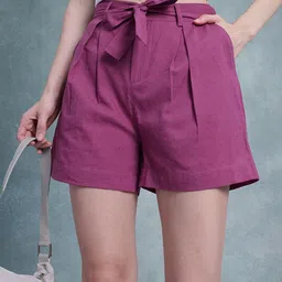 The Roadster Life Co. Women Cotton Linen High-Rise Shorts-image-56