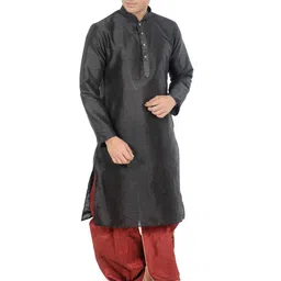 DEYANN Black & Maroon Dupion Silk Kurta Set-picture-13