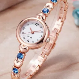 Moover Women Patterned Dial & Stainless Steel Textured Straps Analogue Watch DMN-blu gold-j1 image 2