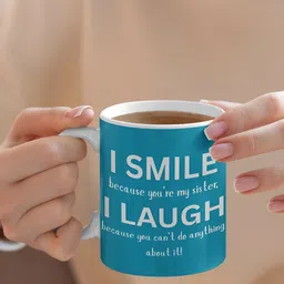 ARTBUG White & Blue I Smile Because You're My Sister Printed Ceramic Glossy Mug 330ml image 4