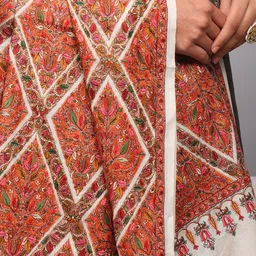 Exotic India Woollen Shawl From Punjab With Thread Embroidered Flowers In Diamond Pattern image 2