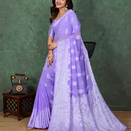 all about you Ethnic Motifs Printed Mirror Work Pure Georgette Saree image 5