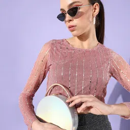 Sera Women Pink Embellished Crop Top-picture-26