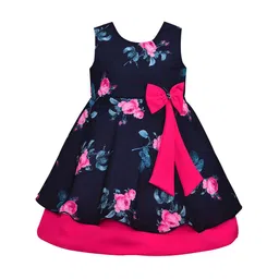 Wish Karo Girls Navy Blue Printed Fit and Flare Dress-image-65