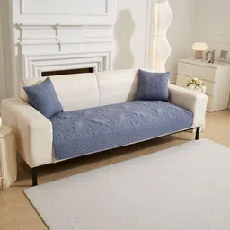 HOMETHREADS Blue & Blue Embroidered Sofa Cover image 2