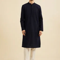 Manyavar Floral Embroidered Chikankari Mandarin Collar Straight Kurta With Trousers-picture-38
