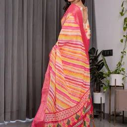 ALMAARI FASHION Striped Printed Pure Cotton Jamdani Saree image 4