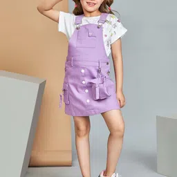 Peppermint Girls Pure Cotton Dungarees With Printed T-Shirt image 1