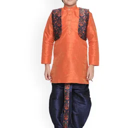 Jeetethnics Boys Orange & Navy Blue Self Design Kurta Set with Jacket-picture-15
