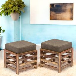 Ikiriya 2-Pcs Brown Square Wooden Stool with Jute Cushion-picture-29