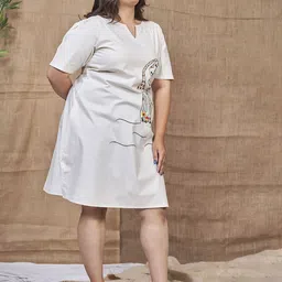 Curvy Lane Women Plus Size Cotton T-shirt Dress With Embroidered Detailed image 5