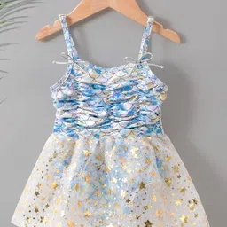 Kookie Kids Sleeveless Frock Style Swim Suit Sequined Design - Blue-picture-31