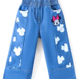 Babyhug Disney Cotton Knit Full Length  Denim Jeans with Minnie Mouse Print - Blue-picture-13