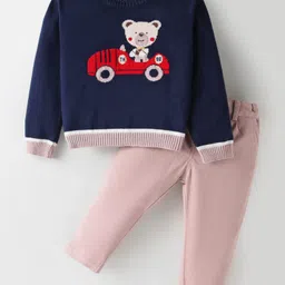 ToffyHouse Knit Full Sleeves Winter Wear Set With Teddy Bear Print - Navy Blue-image-12