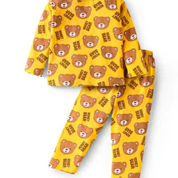 Babyhug Cotton Knit Full Sleeves Bear Printed Night Suit - Yellow-picture-18